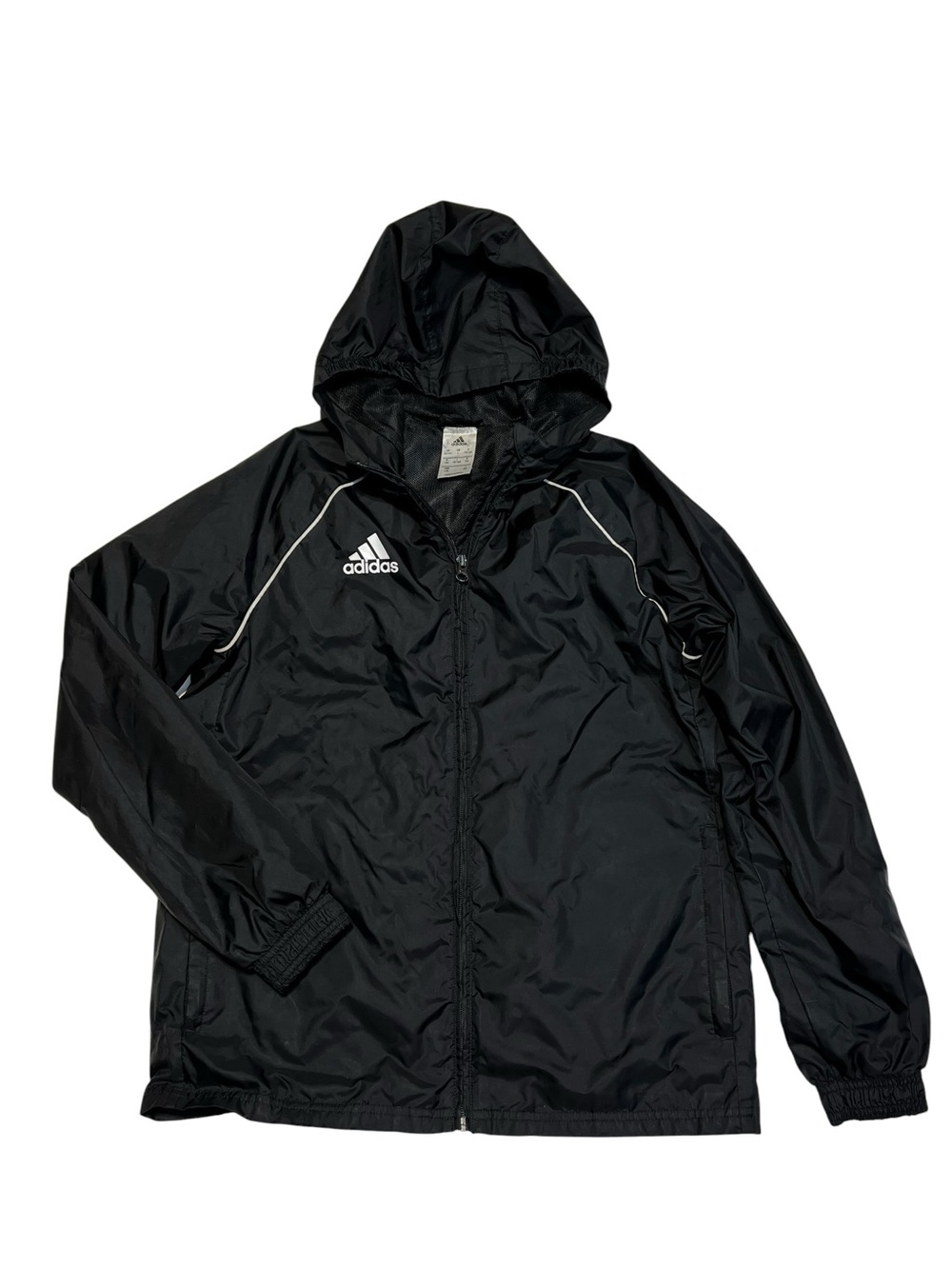 Adidas Kids Black Hooded Windbreaker Sports Jacket boys 12 Y